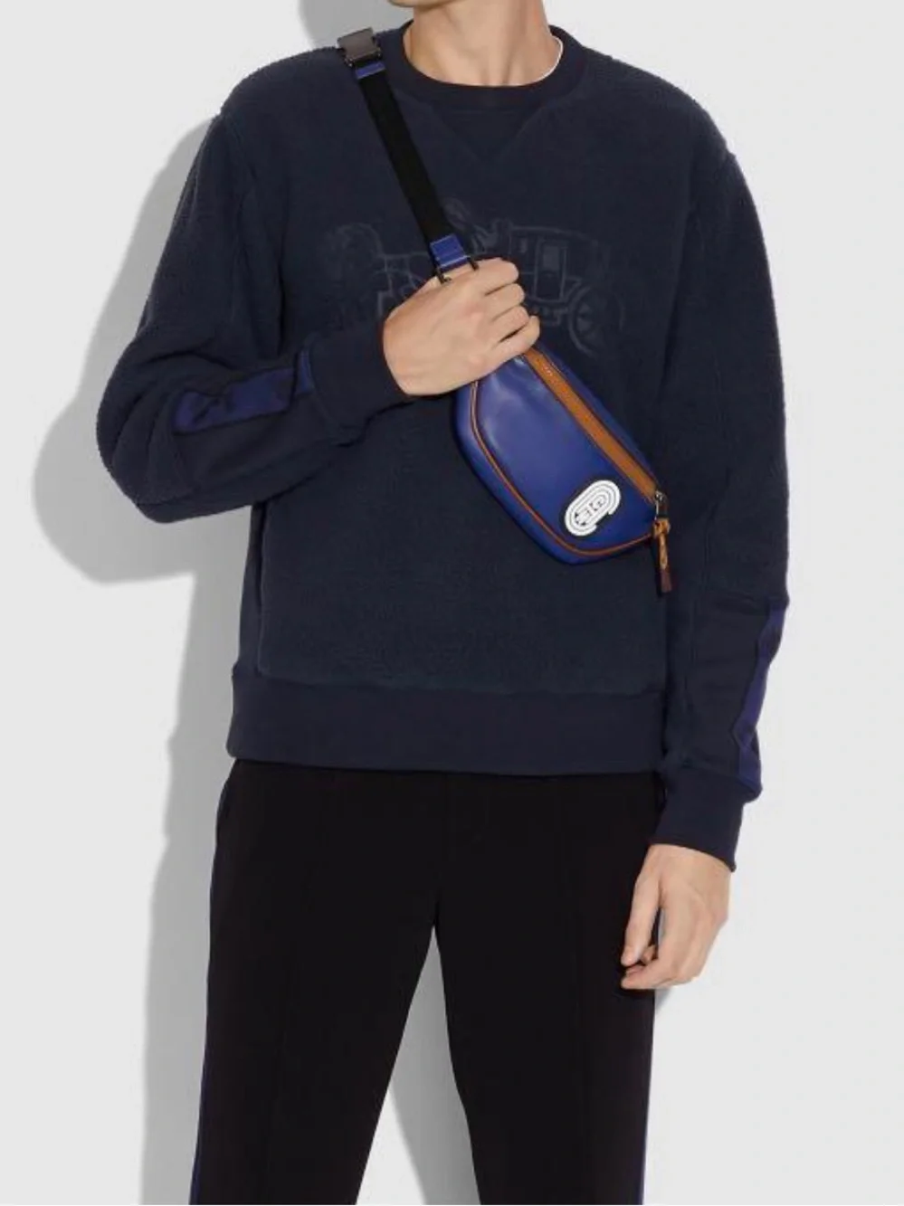 EUC Unisex Coach Rivington Belt Bag Blue Leather Waist Bag 13" x 5" - Picture 3 of 8